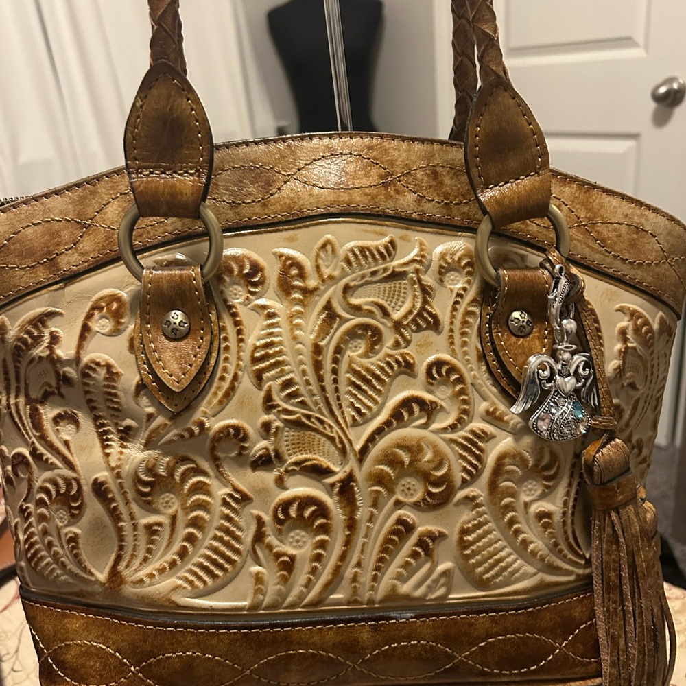 Patricia Nash Brown and Cream Floral Shoulder Bag